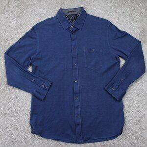 Ted Baker Broader Shirt Mens 4 Blue Geometric 100% Cotton Long Sleeve Button Up